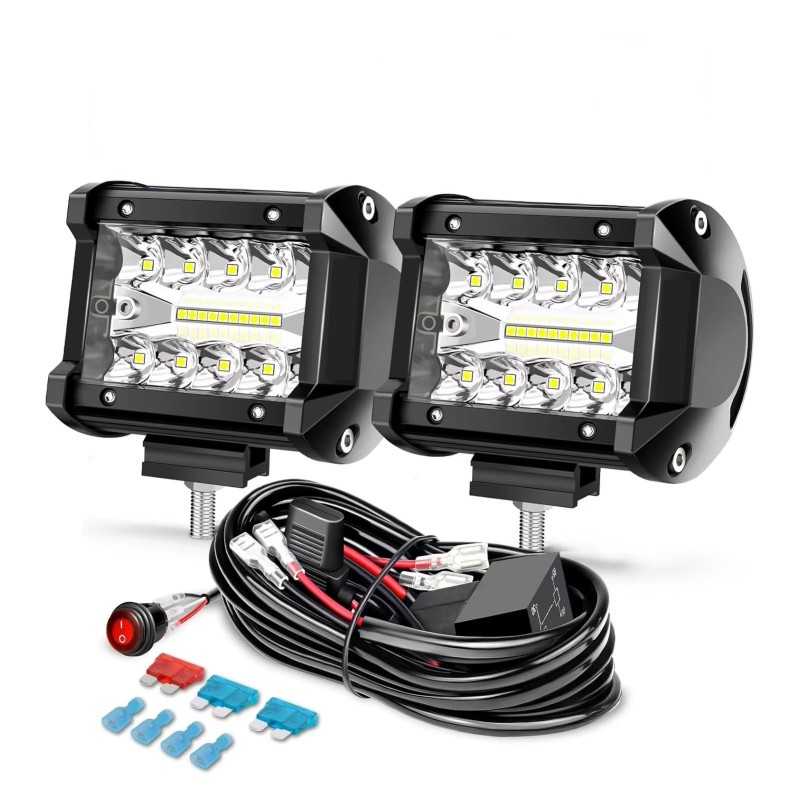 Phare led additionels carré 60W éclairage Jeep Offroad
